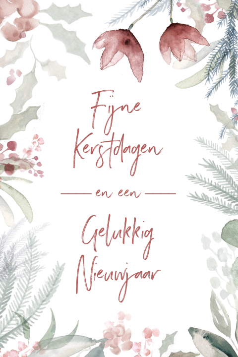 Traditionele kerstkaart met besjes en bloemen