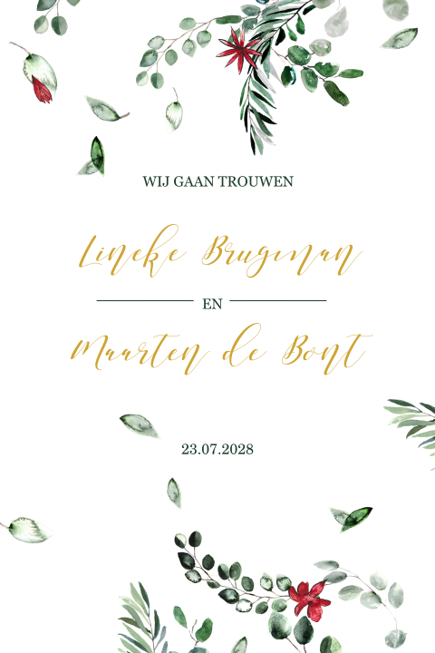 Botanische trouwkaart met herfst blaadjes