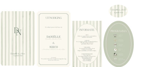 Vintage pocketfold trouwkaart in groene tinten