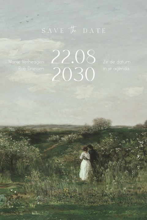 Vintage Save the Date met schilderij