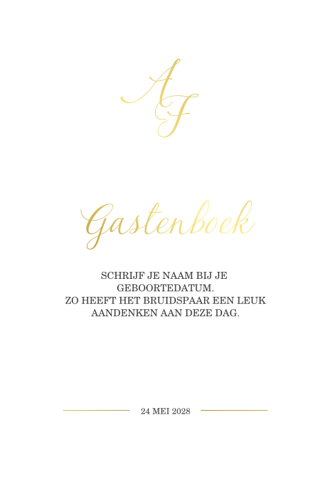Bordje bij kalender gastenboek met goudfolie