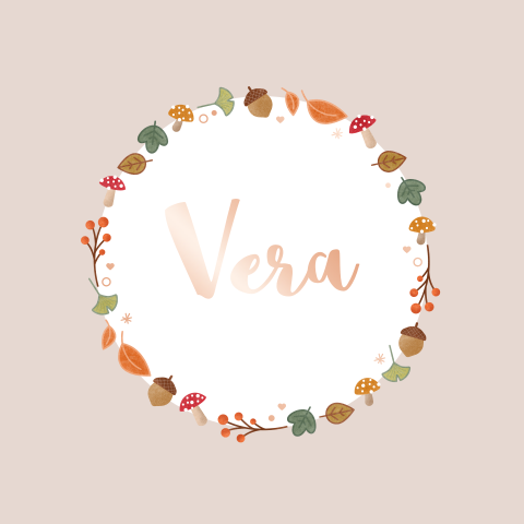 geboortekaartje Vera met herfstkrans en roségoudfolie