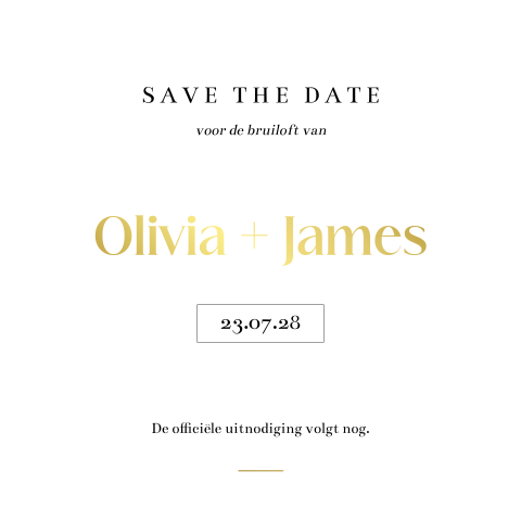 moderne save the date kaart met goudfolie