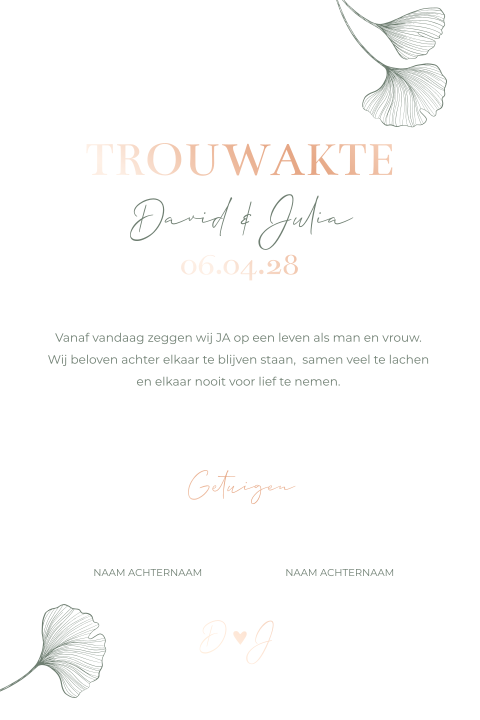 Trouwakte bruiloft ceremonie Ginkgo love