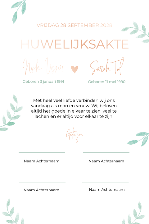 Trouwakte bruiloft ceremonie botanical chic