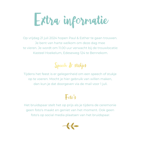 Details kaartje ceremoniemeesters met goudfolie