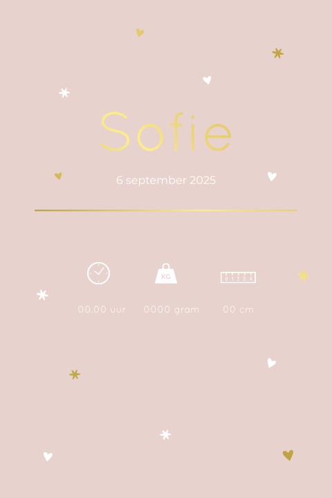 Geboorteposter meisje roze hartjes goudfolie - Sofie