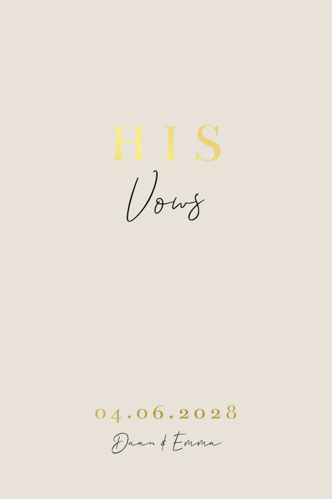 Geloftenboekje bruiloft beige goudfolie modern his vows