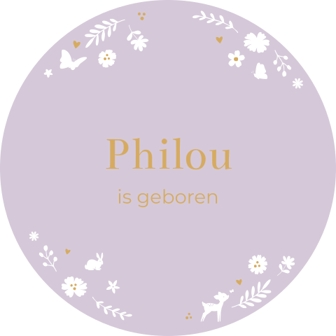 Raamsticker rond 60 cm Philou lila bloemen dieren