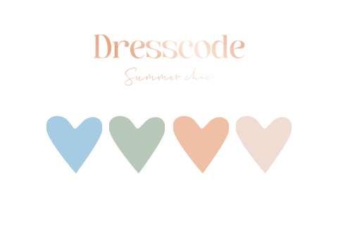 Dresscode kaartje bruiloft hartjes Lovely Peach
