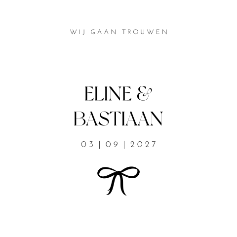 Trouwkaart modern strik zwart wit