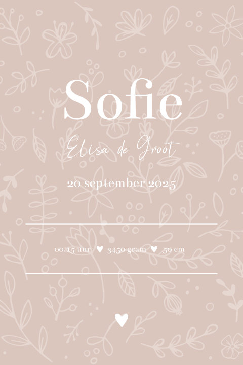 Geboorteposter meisje lichtroze bloemen patroon - Sofie