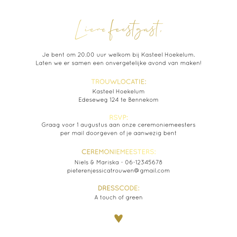 Chique pocketfold inleg trouwkaart kalkpapier goudfolie