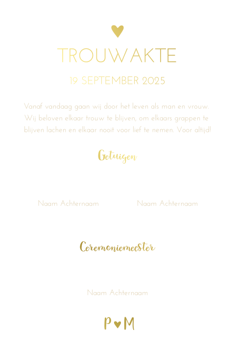 Trouwakte bruiloft ceremonie golden days