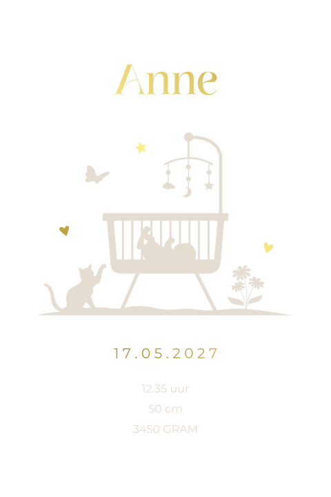 Geboorteposter babykamer silhouet wieg met goudfolie - Anne