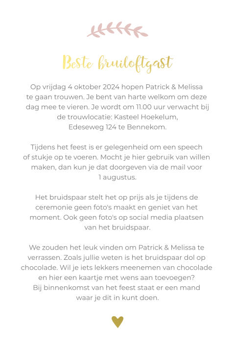 Ceremoniemeester kaart takjes met goudfolie voor trouwkaart