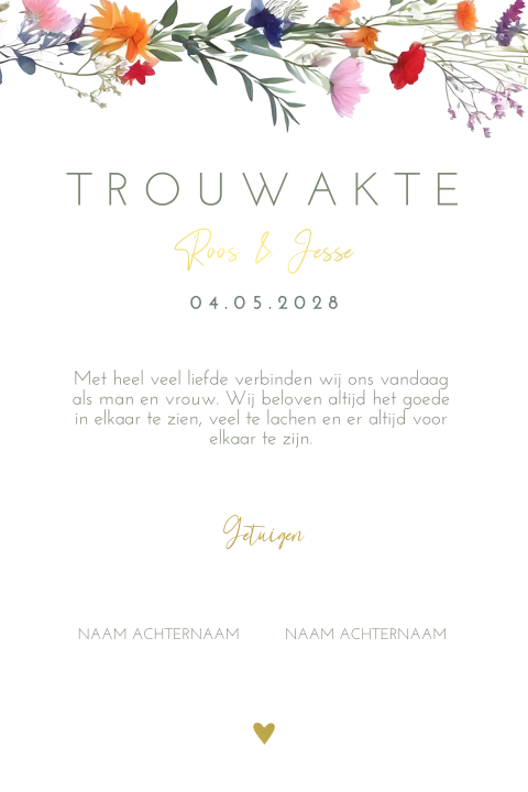 Trouwakte bruiloft ceremonie Wildflower love