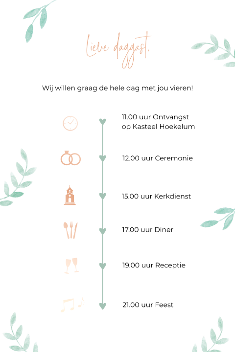 Dagprogramma tijdlijn blaadjes botanisch rosefolie