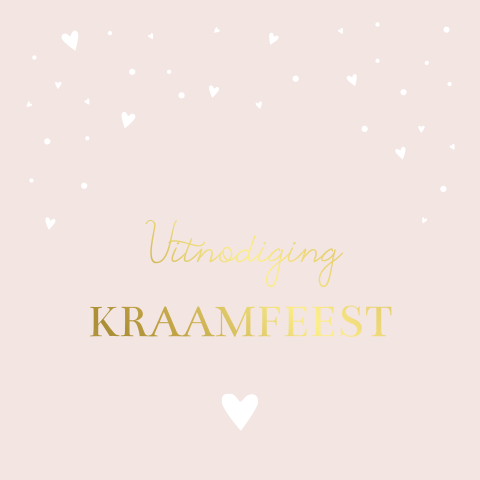 Kraamfeest uitnodiging kaartje vierkant roze met goudfolie
