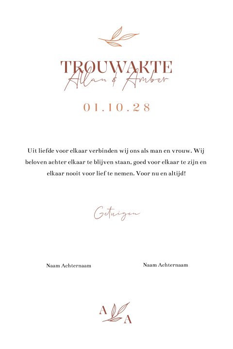 Trouwakte bruiloft ceremonie Autumn chique