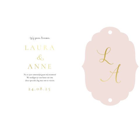 Trouwkaart labelkaart klassiek goudfolie blush