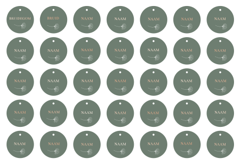 Naamkaartjes bruiloft rond groen ginkgo rosefolie - 35 stuks