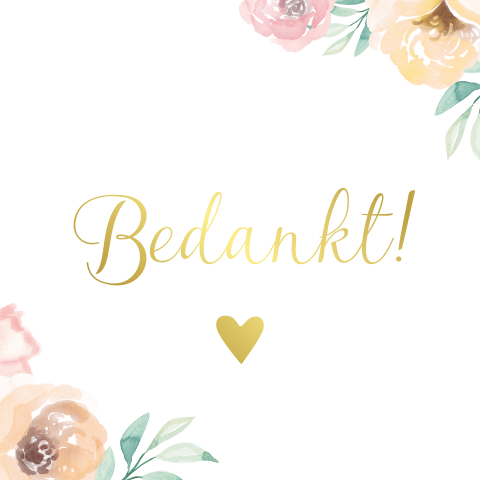 Label bedankjes bruiloft bloemen goudfolie - 16 stuks