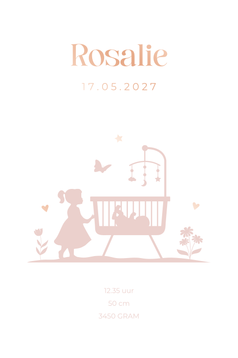 Geboorteposter meisje wieg silhouet - Rosalie