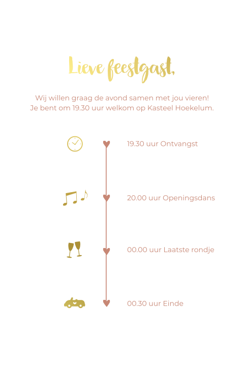 Pocketfold inlegkaart programma trouwfeest met goudfolie