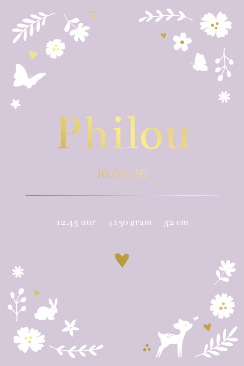Geboorteposter meisje lila bloemen - Philou