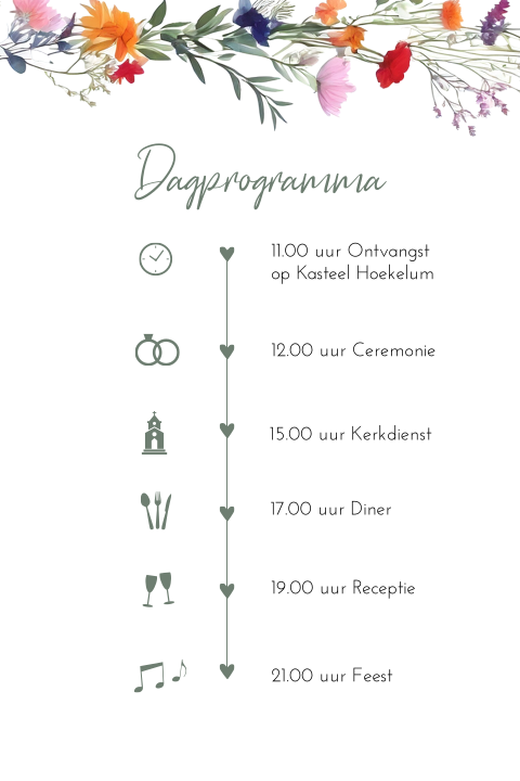 Trouwkaart dagprogramma wildflower bloemen