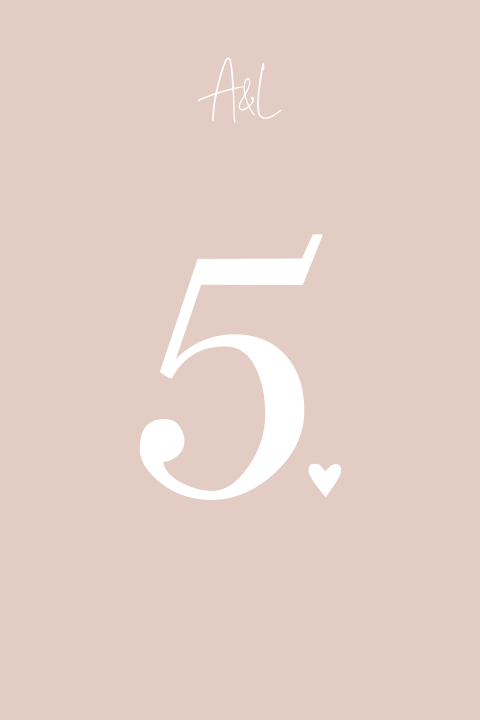 Tafelnummer kaart bruiloft dusty pink