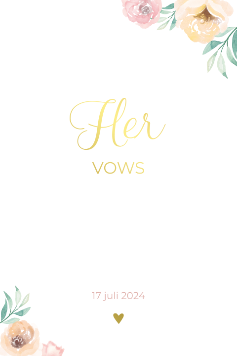 Geloftenboekje trouwkaart bloemen goudfolie her vows