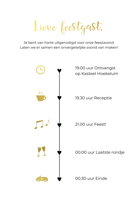 Pocketfold kalkpapier inlegkaart programma goudfolie feestgast