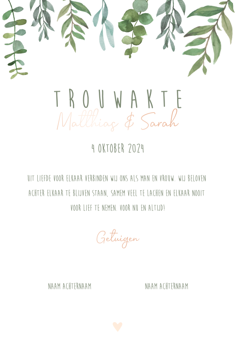 Trouwakte bruiloft ceremonie Botanical leaves