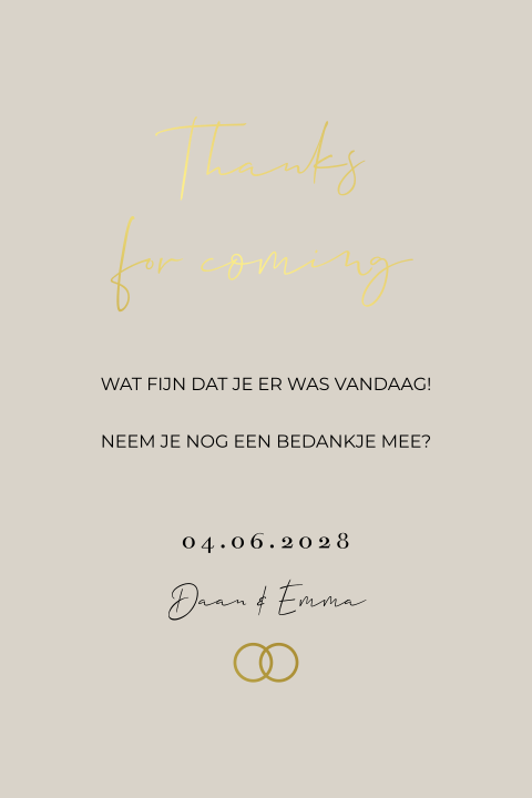 Kaart bij bedankjes - Romantic beige