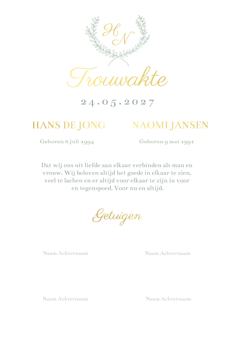 Trouwakte bruiloft Green Elegance