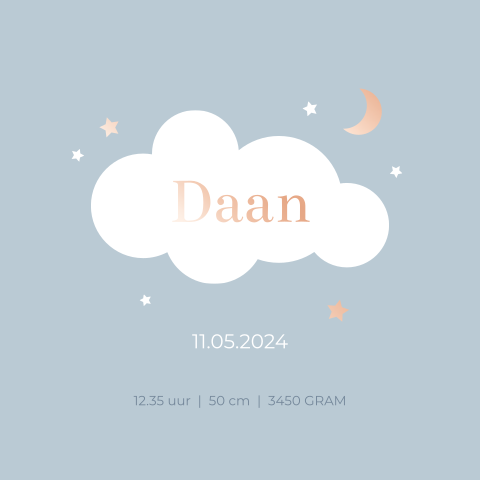 Geboorteposter jongen lichtblauw wolk - Daan