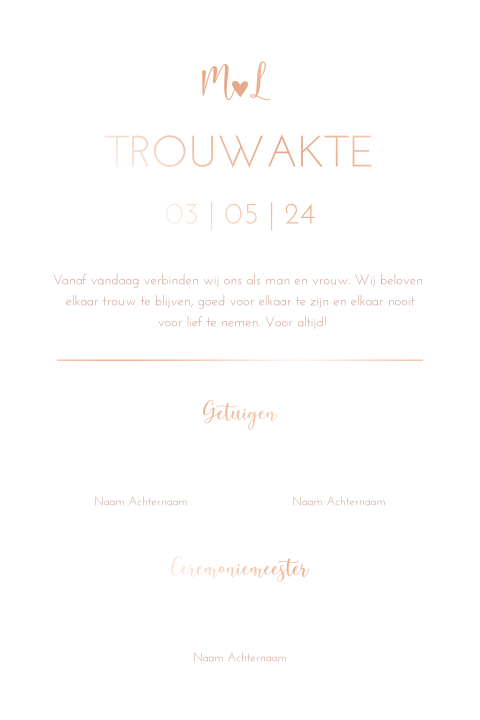 Trouwakte bruiloft ceremonie Romantic Peach