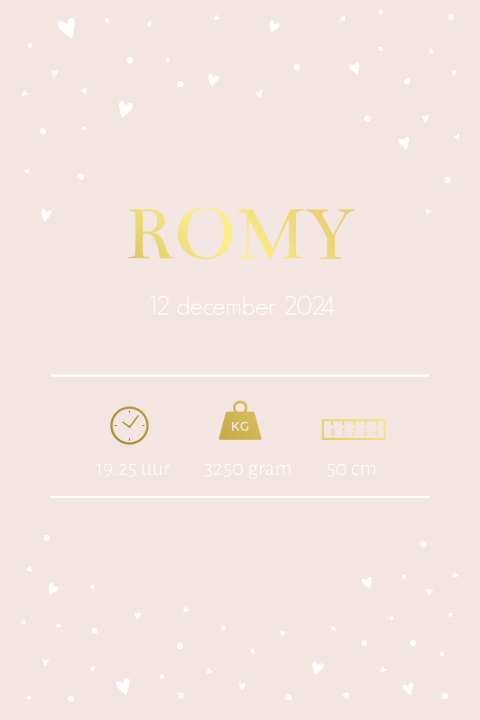 Geboorteposter meisje roze hartjes - Romy