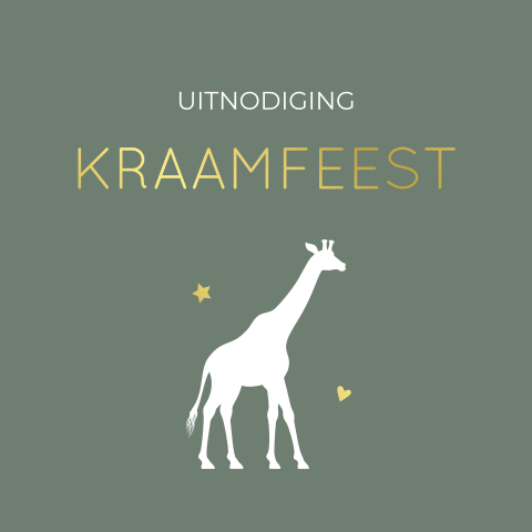 Kraamfeest uitnodiging vierkant groen jungle en goudfolie
