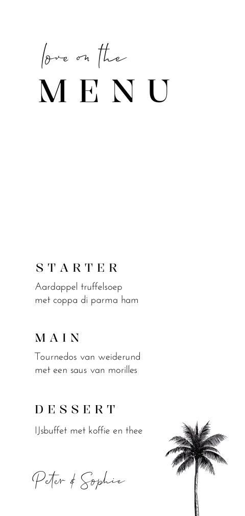 Menukaart bruiloft modern palmboom