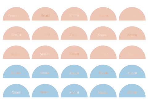 Naamkaartjes bruiloft modern peach blauw rosefolie