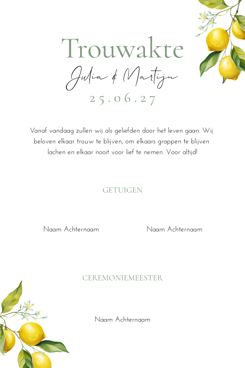 Trouwakte bruiloft ceremonie Lemon love