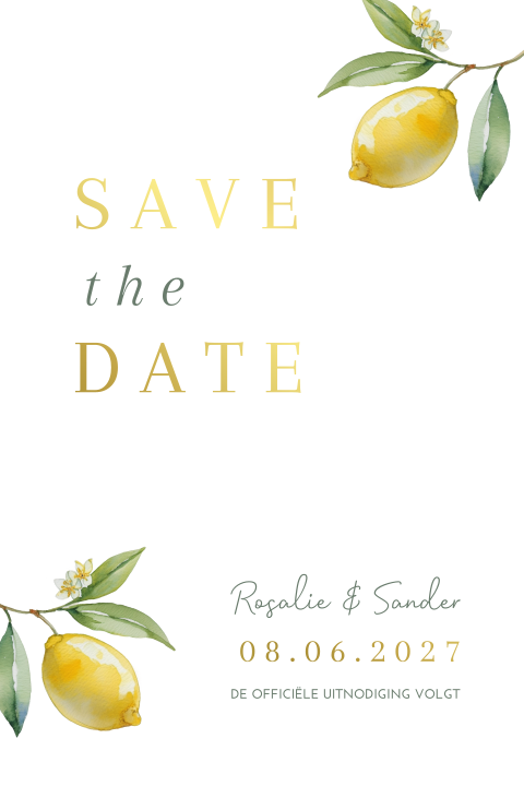 Save the date kalkpapier citroen goudfolie romantisch