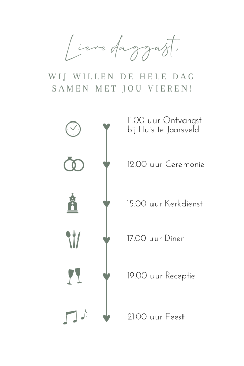 Trouwkaart dagprogramma klassiek groen