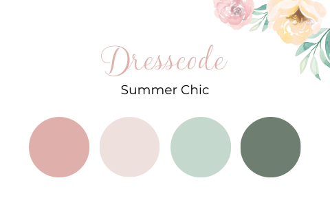 Dresscode kaartje kleuren bolletjes bloemen roze