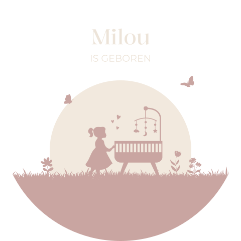 Raamsticker rond 60 cm Milou silhouet wiegje bloemen