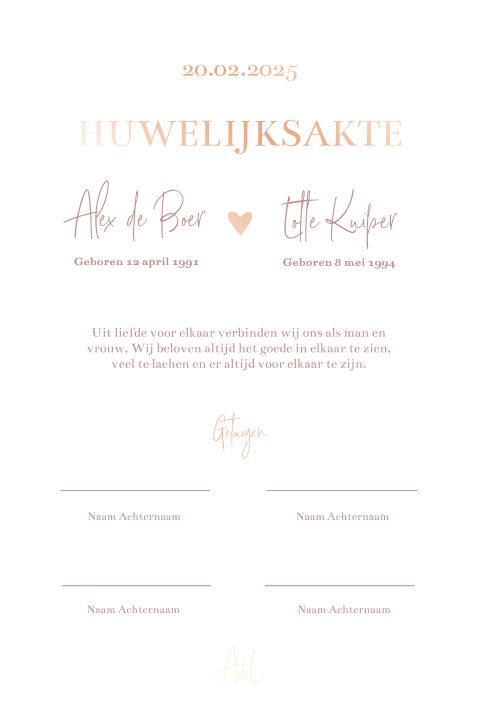 Trouwakte bruiloft ceremonie dusty pink