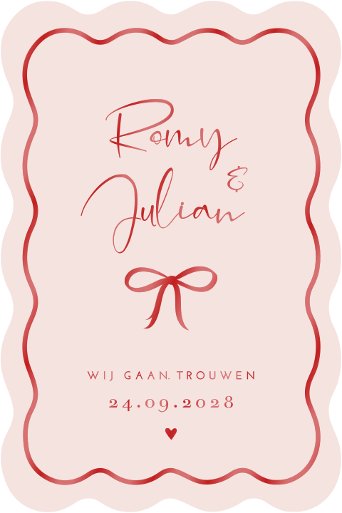 Trouwkaart golf stans strik roze rood